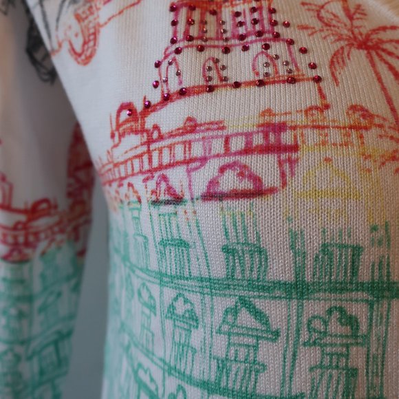 Womens Leo & Ugo White Multicolor V-Neck Print Design Sweater 2 US/M * - Picture 6 of 12